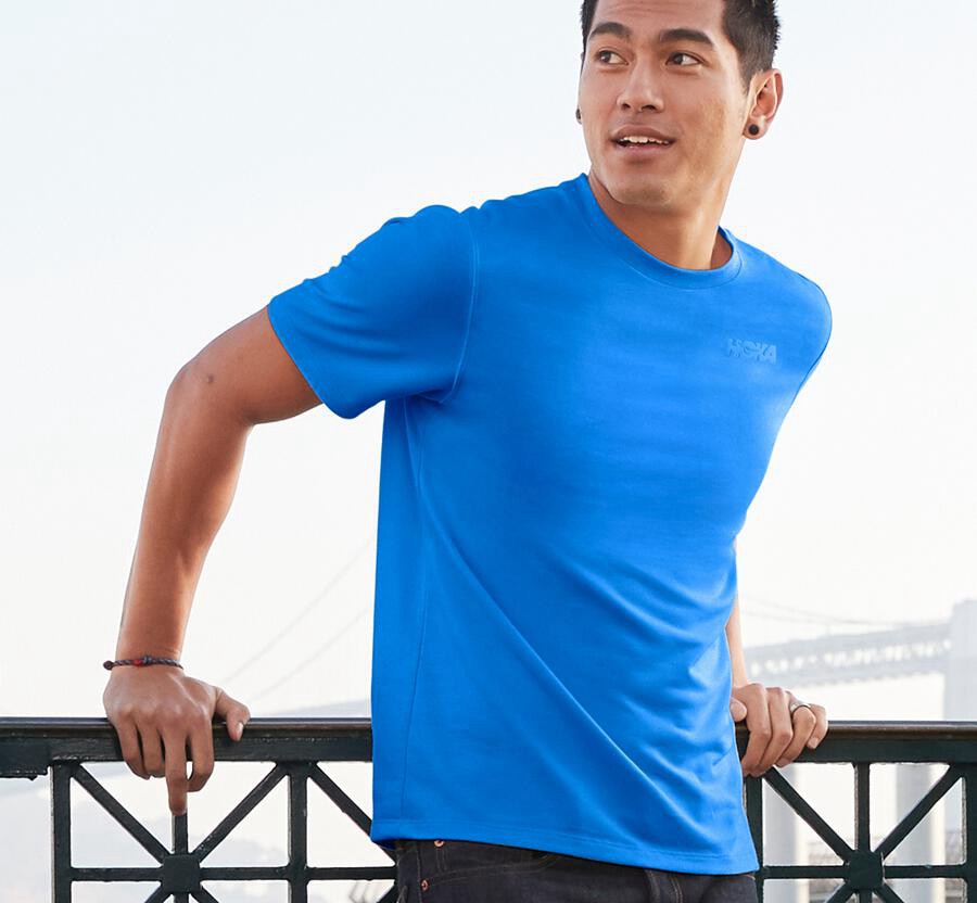 Hoka One One Mens Tee - Lifestyle - Blue - WVXR85710